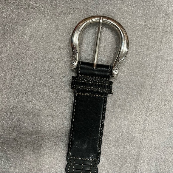 [M]Brighton Black Vintage Leather Western Style Belt Scalloped shape - Picture 7 of 7